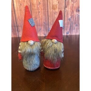 Christmas Gnomes, Plush Tabletop Decor weighted bottom Set Of 2 Silver Tree